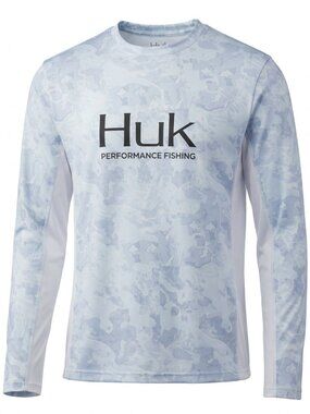Huk Men's Performance Fishing Long Sleeve Crew Neck T-Shirt XL Blue/White Camo